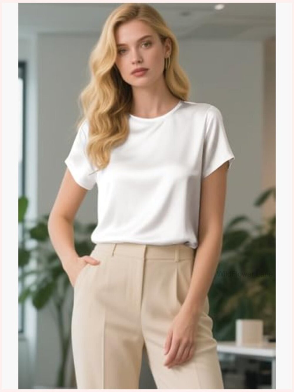 Silk Satin Crew Neck Blouse Short Sleeve Classic Fit Solid Casual T-Shirt Top - Picture 3 of 7